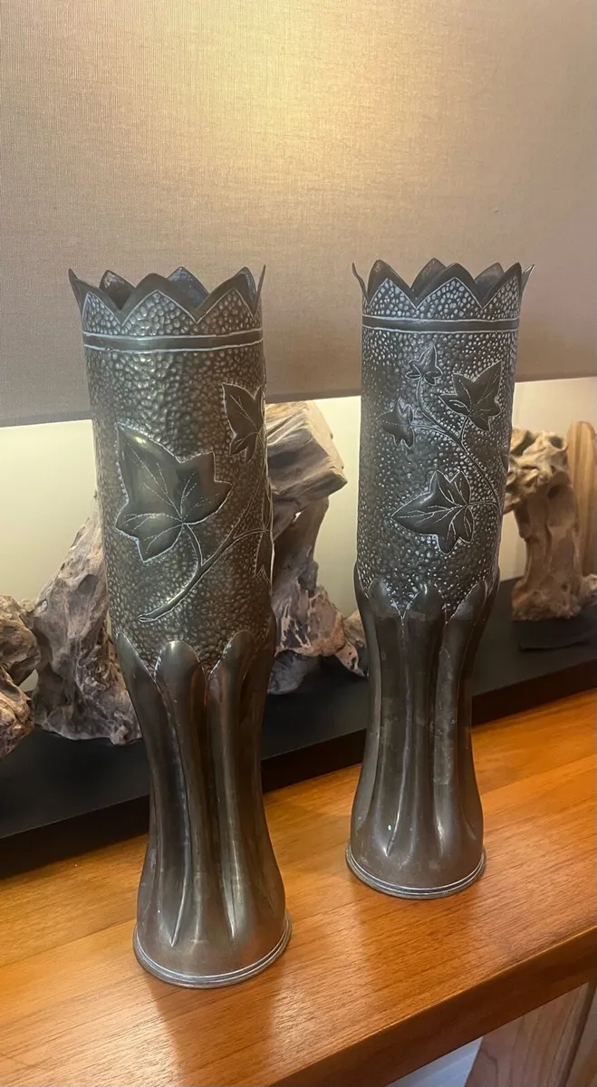 WW1 French Trench Art Brass Vases - Image 2