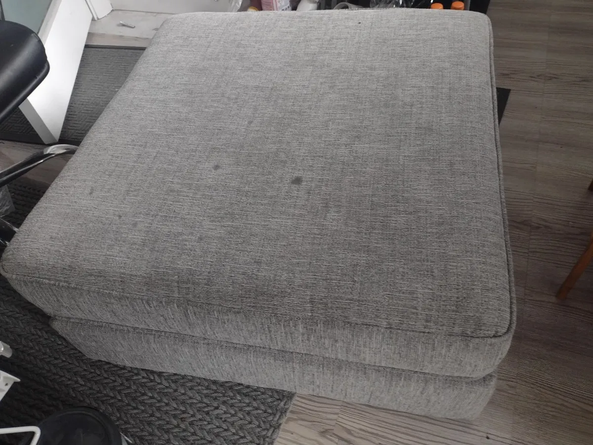 Large grey textured padded pouffe footstool or sea - Image 2