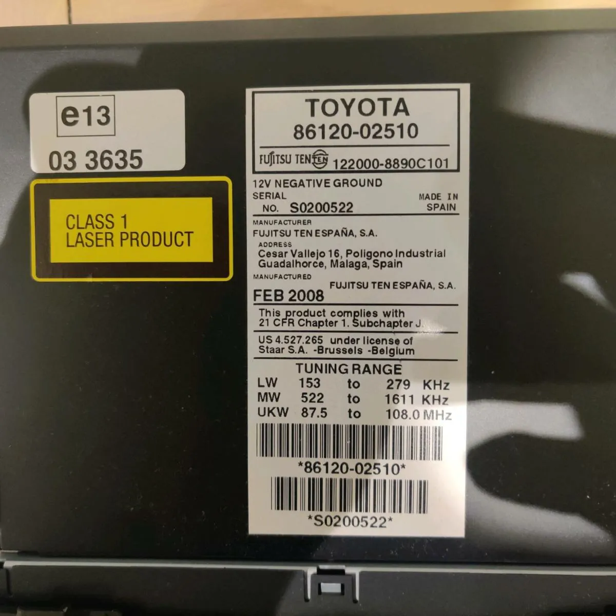 Toyota Auris Factory Radio (2007 - 2012 Auris) - Image 2