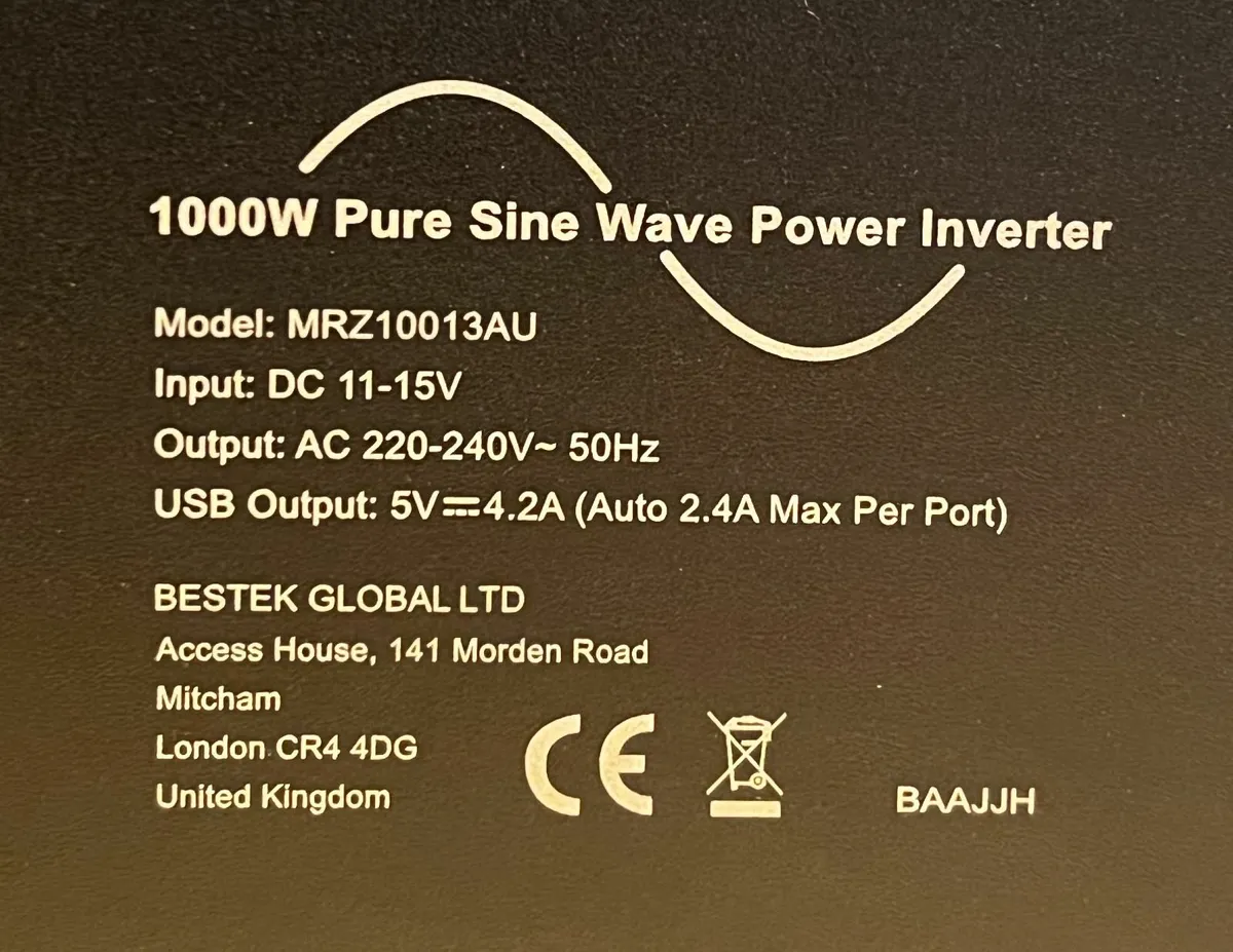 Bestek 1000W Pure Sine Wave Power Inverter - Image 4