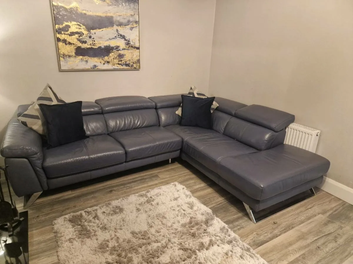 DFS Denim Blue LEATHER Corner and Single Armchair - Image 1