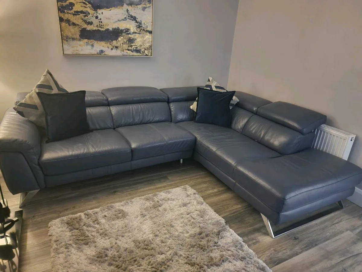 DFS Denim Blue LEATHER Corner and Single Armchair - Image 2