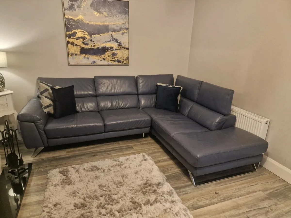 DFS Denim Blue LEATHER Corner and Single Armchair - Image 3