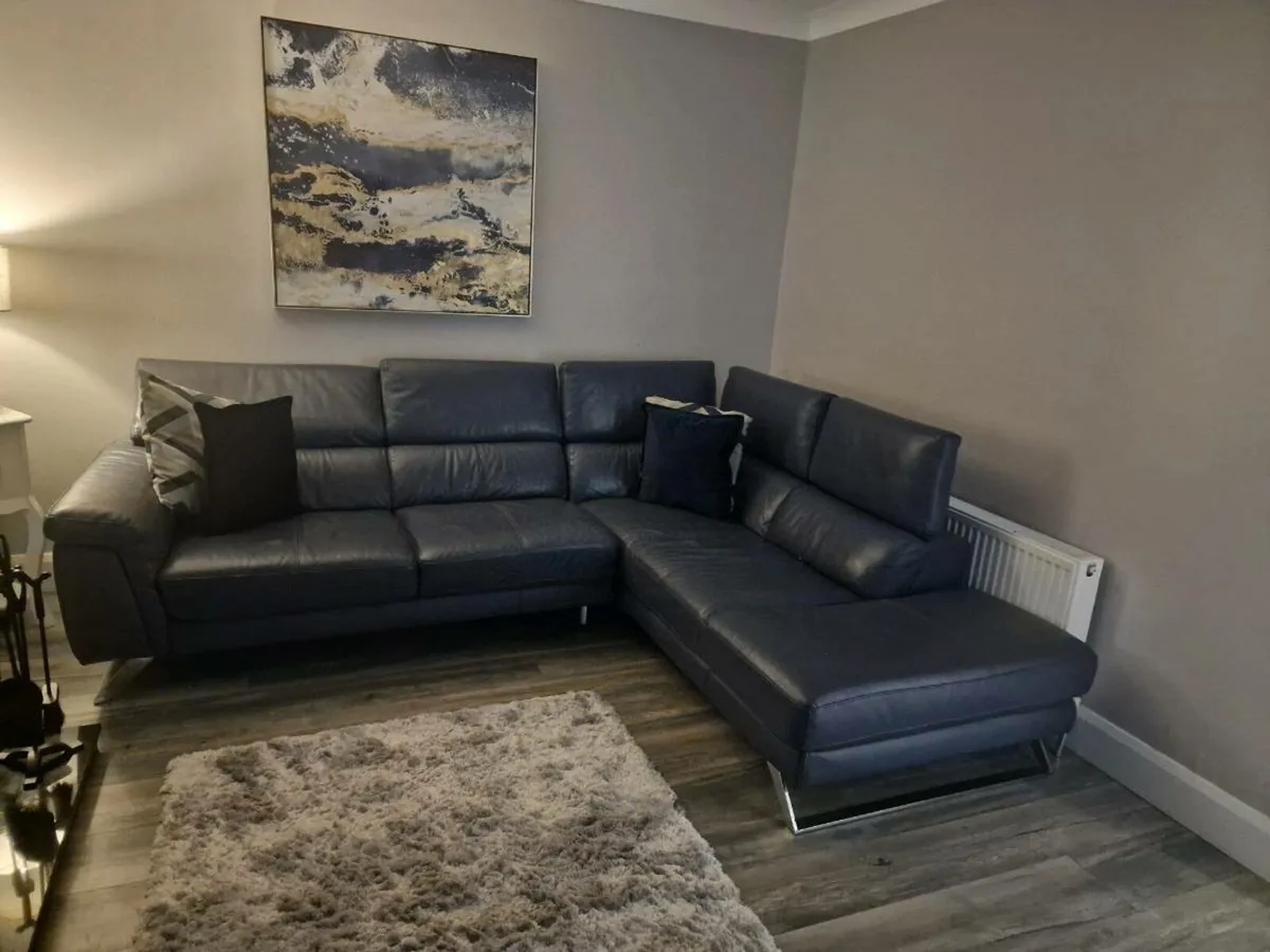 DFS Denim Blue LEATHER Corner and Single Armchair - Image 4