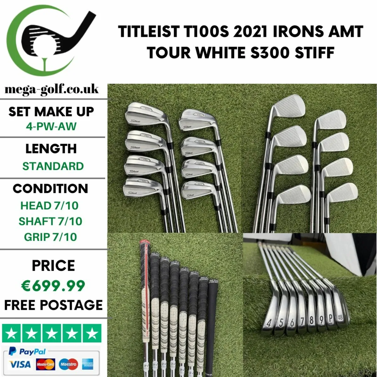 TITLEIST T100S 2021 IRONS / 4-PW-AW / STIFF - Image 1