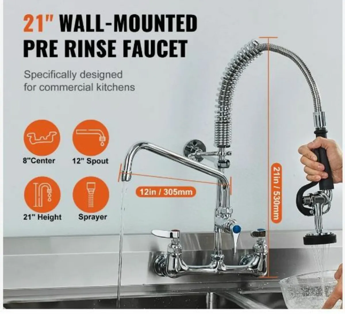 Commercial Faucet with Pre-Rinse Sprayer - Image 3