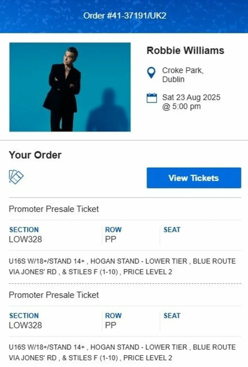 2 Robbie Williams tickets - Image 3