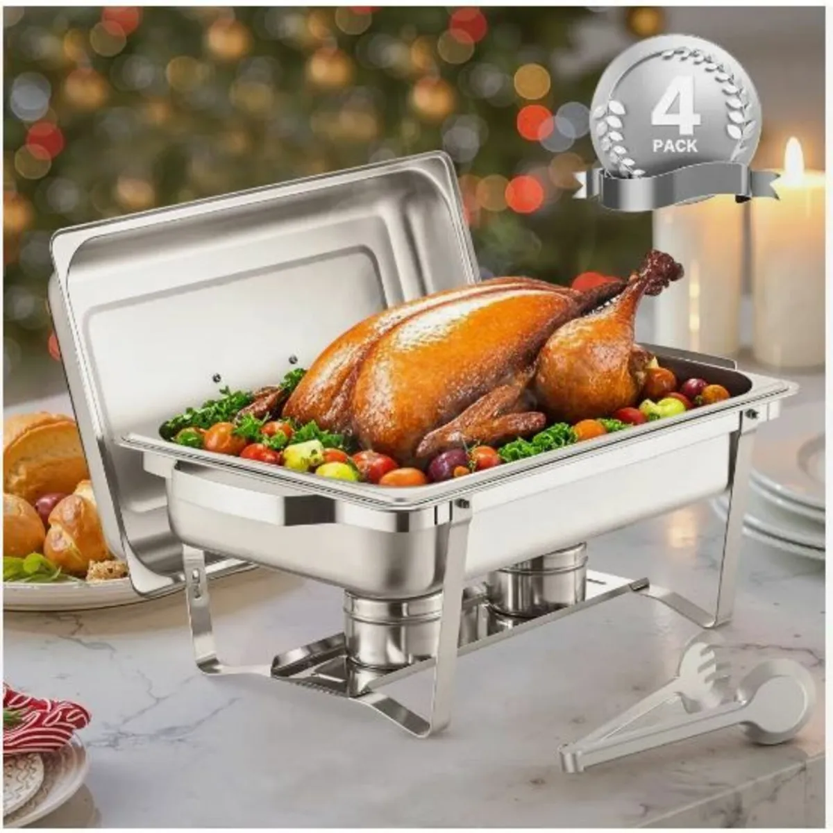 8 Qt 4 Pack Rectangle Chafing Dish Buffet Set - Image 2