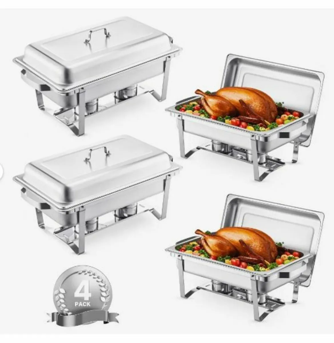 8 Qt 4 Pack Rectangle Chafing Dish Buffet Set - Image 3