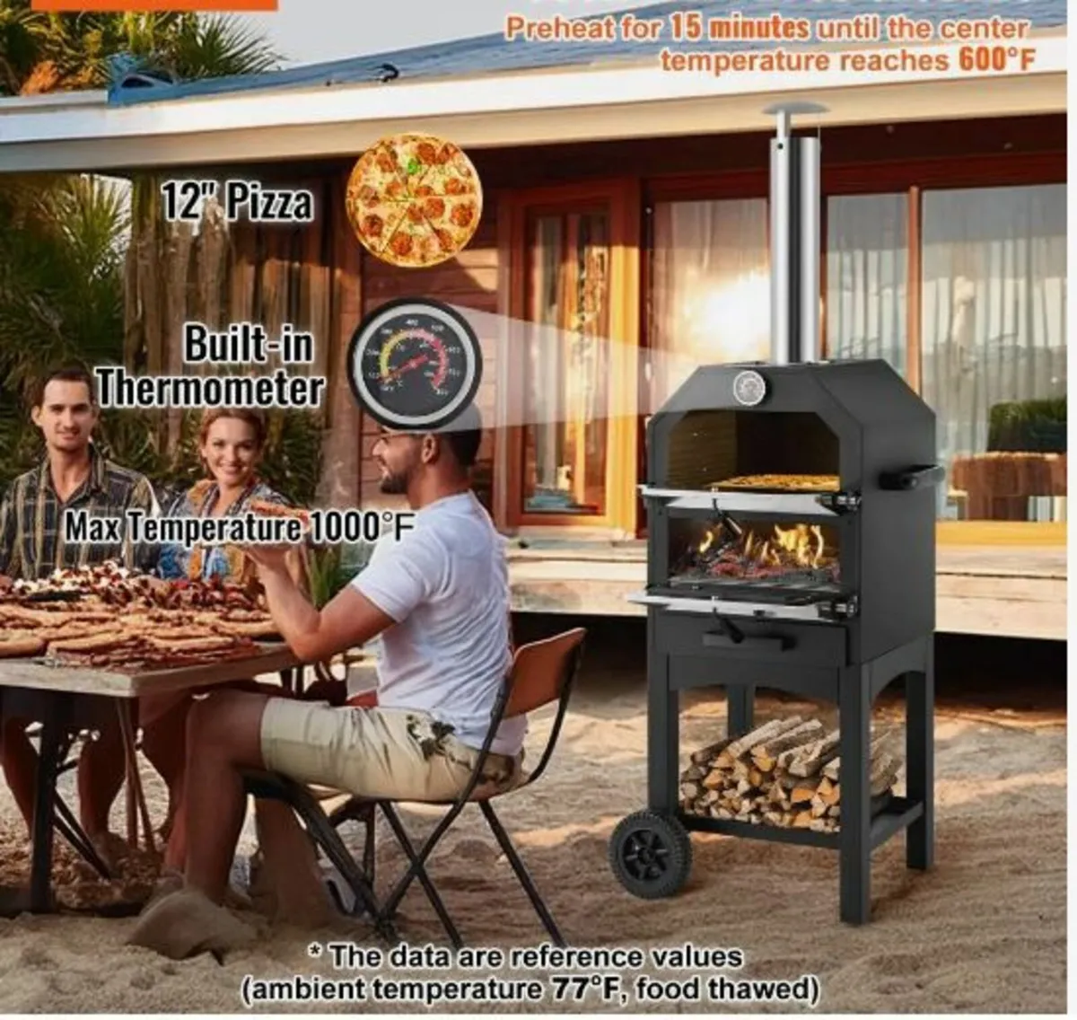 12" Outdoor Pizza Oven Portable Wood - Image 3