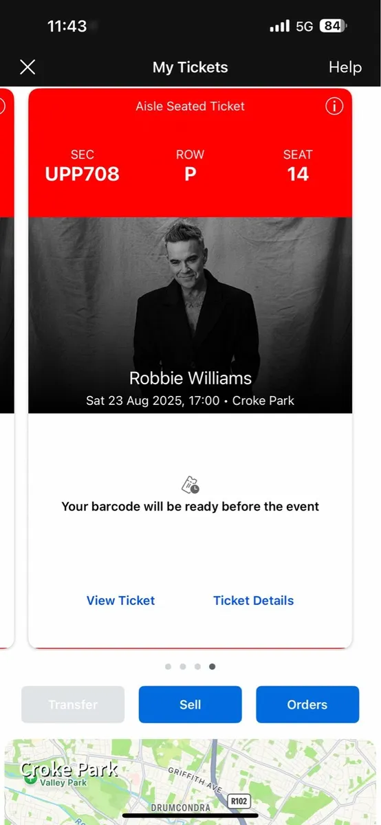 Robbie Williams Tickets Croke Park Upper Cusack - Image 1