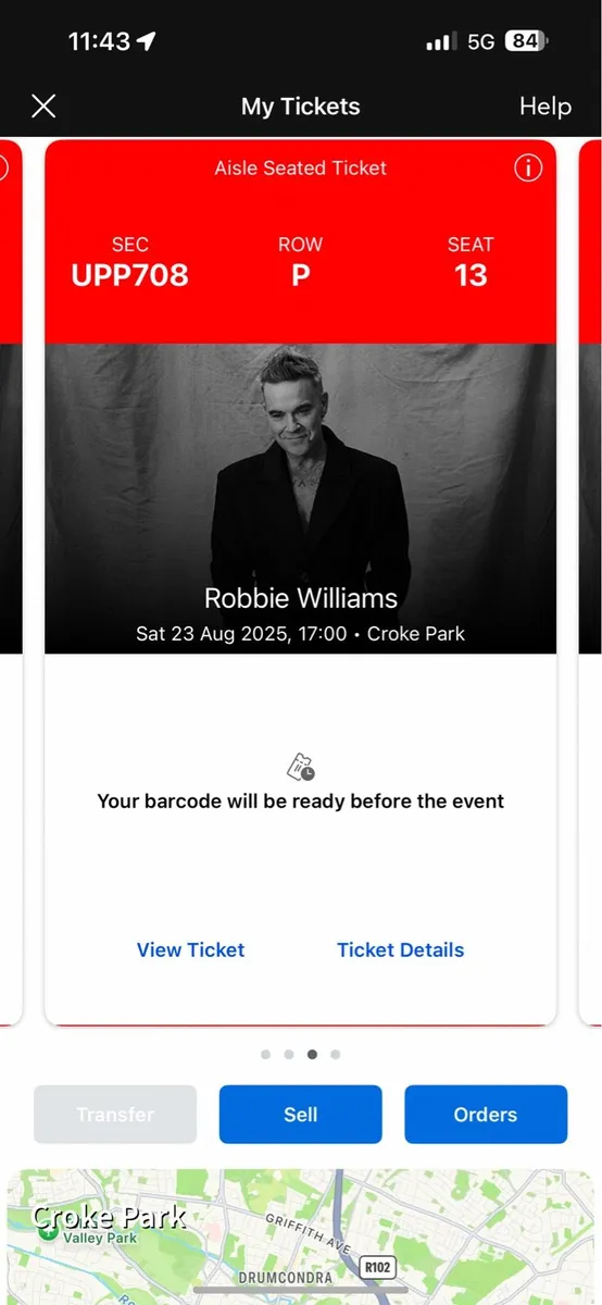 Robbie Williams Tickets Croke Park Upper Cusack - Image 2