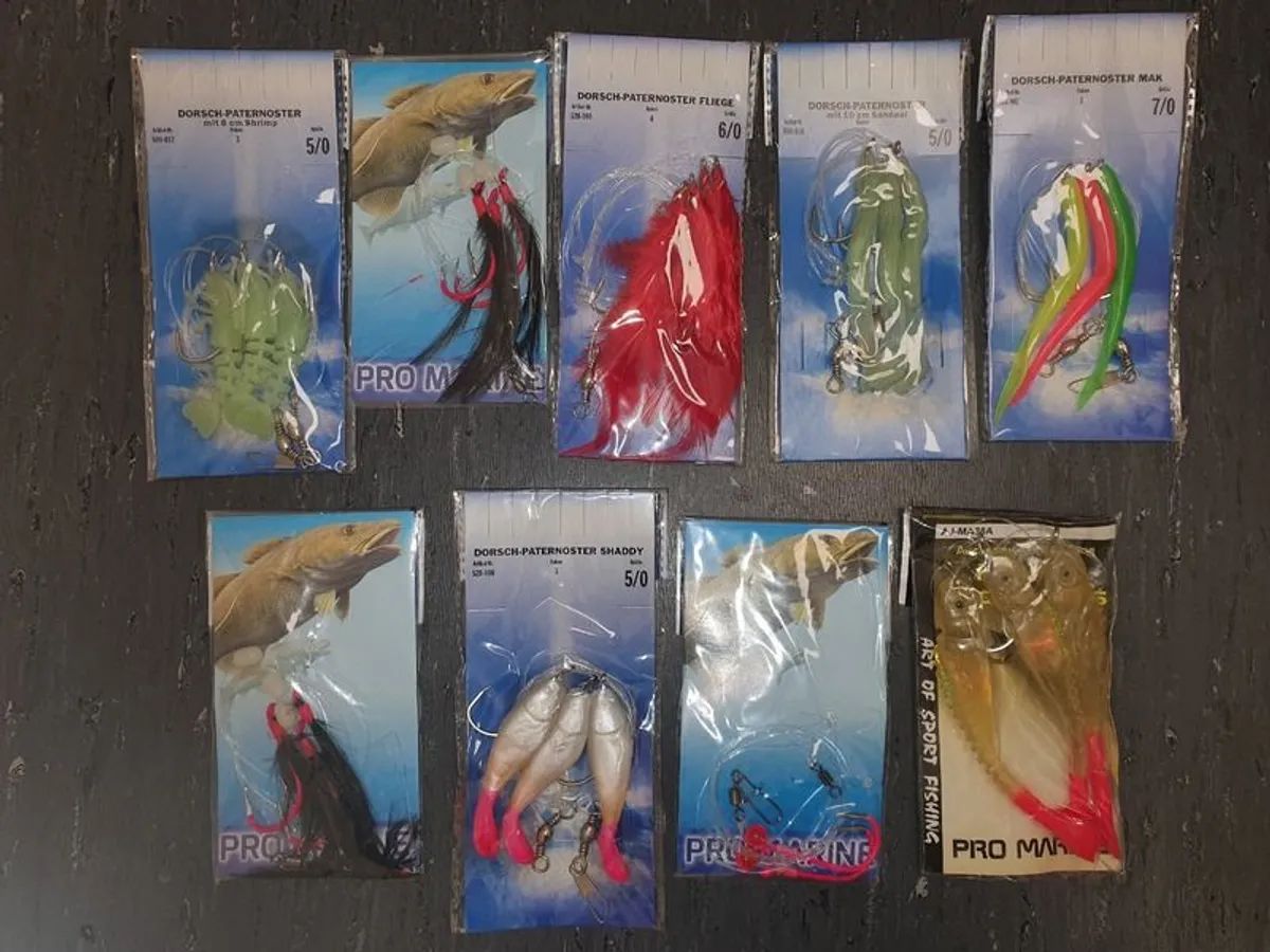 No#2 - NEW - Set of 9 packs Strong Sea Rigs Feathers on Big Hooks 5/0, 6/0 and 7/0 - Bait Trace Paternoster Lures Cod Pollock Ling Conger Bass Mackerel - Image 2