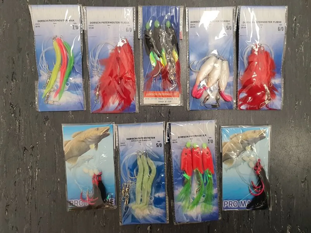 No#3 - NEW - Set of 9 packs Strong Sea Rigs Feathers on Big Hooks 5/0, 6/0 and 7/0 - Bait Trace Paternoster Lures Cod Pollock Ling Conger Bass Mackerel - Image 2