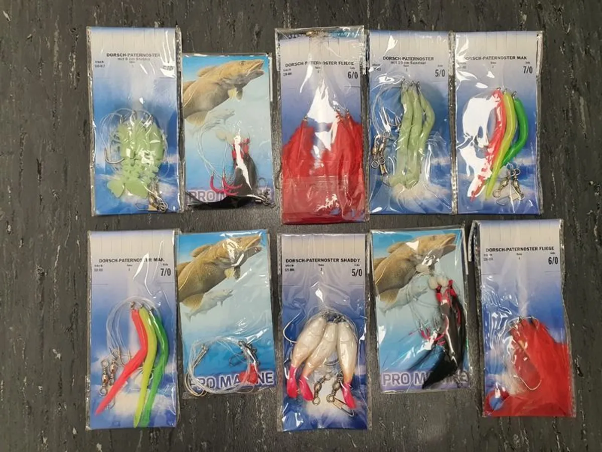 No#1 - NEW - Set of 10 packs Strong Sea Rigs Feathers on Big Hooks 5/0, 6/0 and 7/0 - Bait Trace Paternoster Lures Cod Pollock Ling Conger Bass Mackerel - Image 2