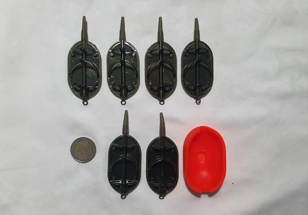 NEW - Size XL - Set of 6 Mixed Weight (4x40g) + (2x50g) - ARC Flat Method Feeders + Silicone Mould - Carp Tench Bream Feeder Method Pellet Dumbells Hybrid Roach