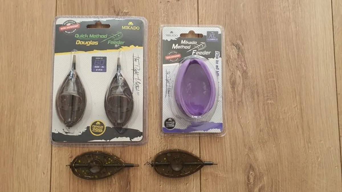 NEW - Size XL - Set of (2x60g) "Douglas" + (2x50g) ,,Aperio'' Mikado Method Feeder Q.M.F. System + Mould - Carp Tench Bream Feeder Method Pellet Dumbells Hybrid Roach - Image 1
