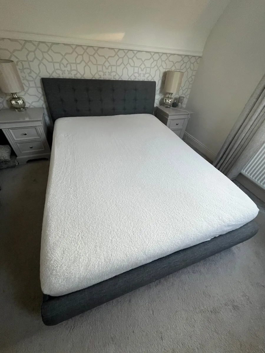 King Size Fabric Headboard and Frame w/Mattress