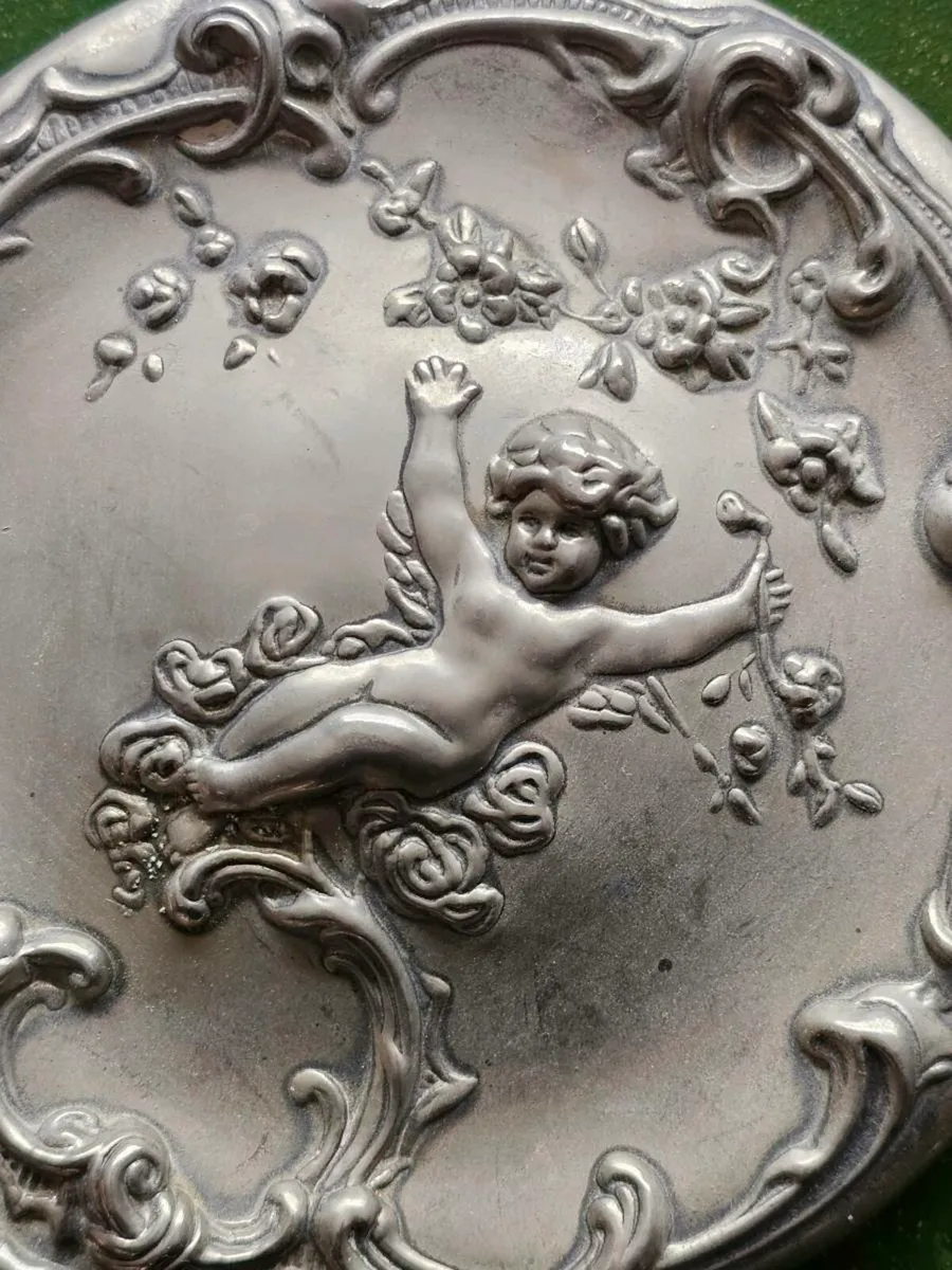 Antique Handheld Silver Mirror, Ornate Vintage Des - Image 2