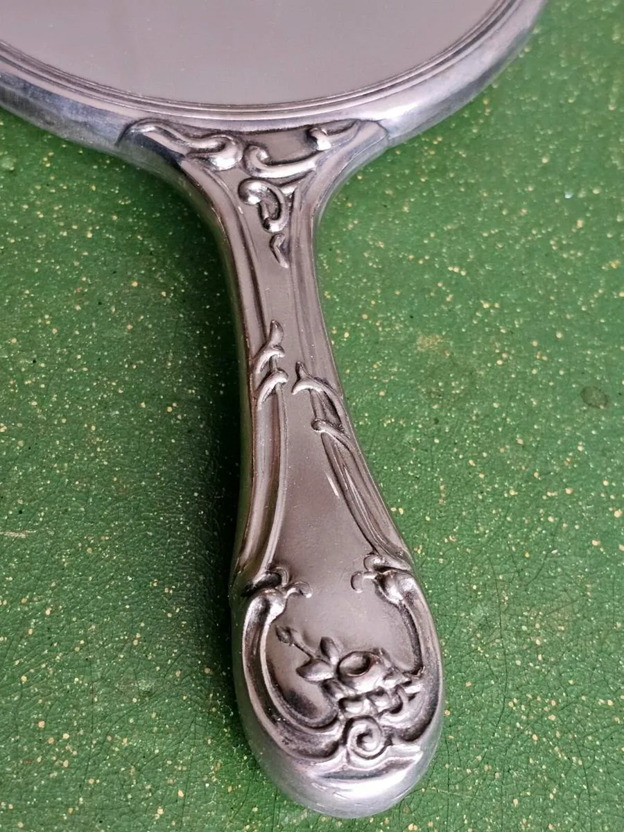 Antique Handheld Silver Mirror, Ornate Vintage Des - Image 4