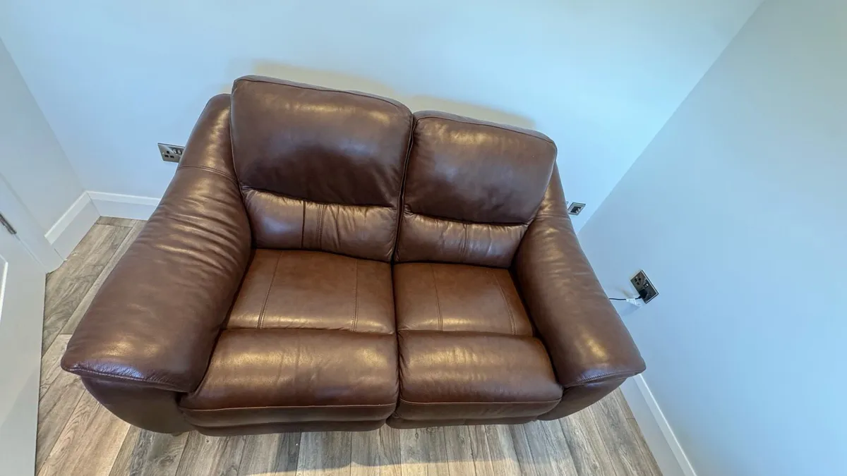 Electric Recliner, Two Seater Sofa - Brown Leather - Image 1