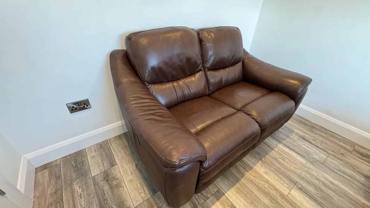 Electric Recliner, Two Seater Sofa - Brown Leather - Image 3