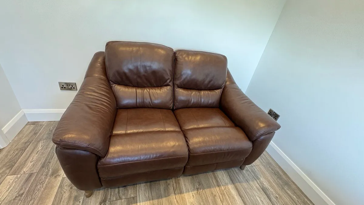 Electric Recliner, Two Seater Sofa - Brown Leather - Image 4