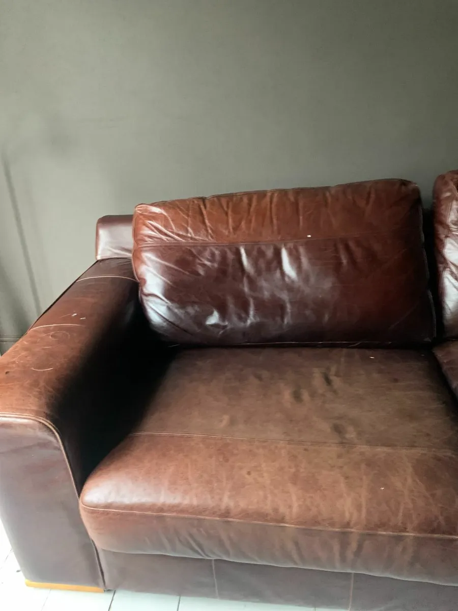 genuine brown leather couch - Image 1