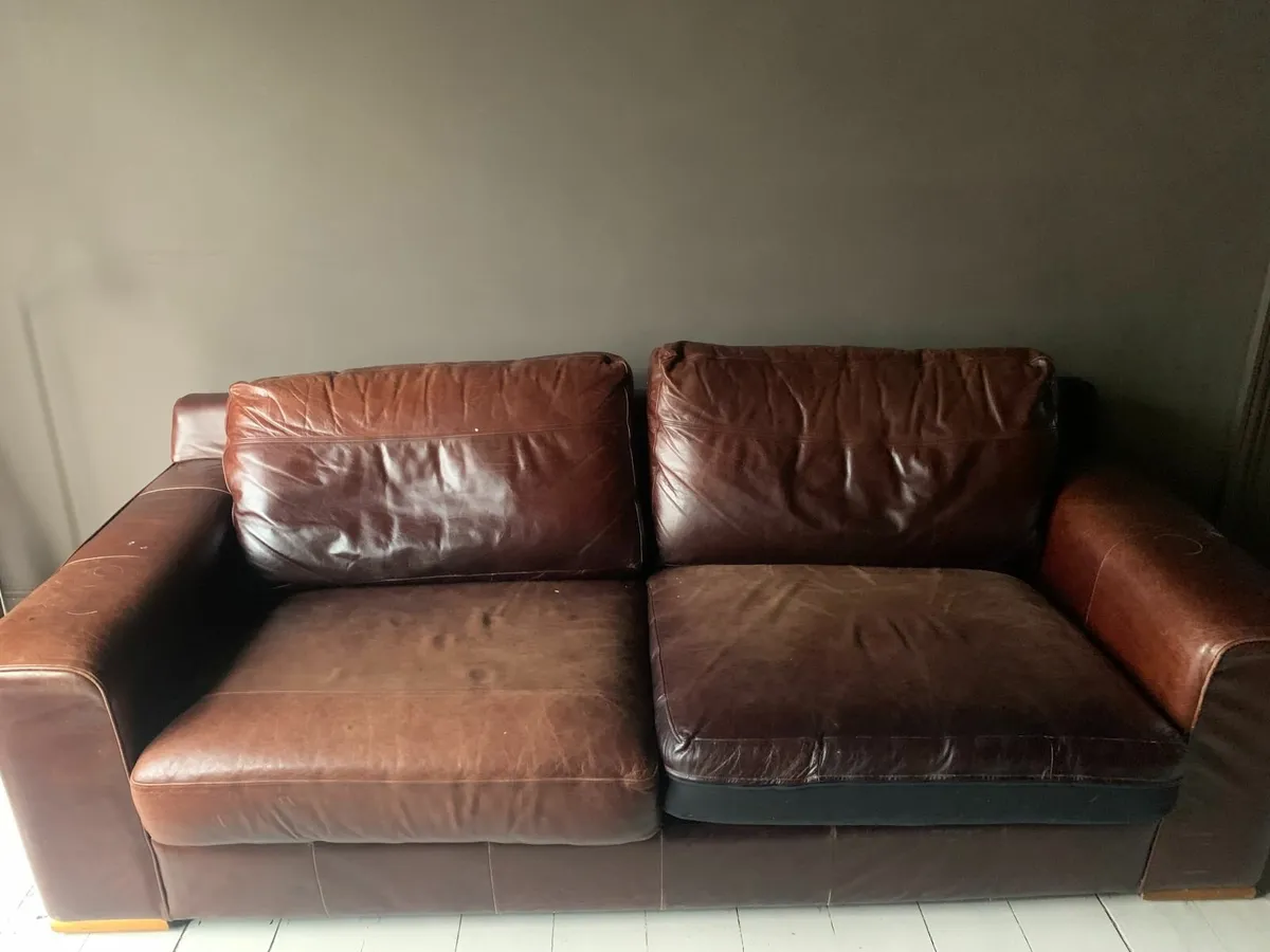 genuine brown leather couch - Image 2