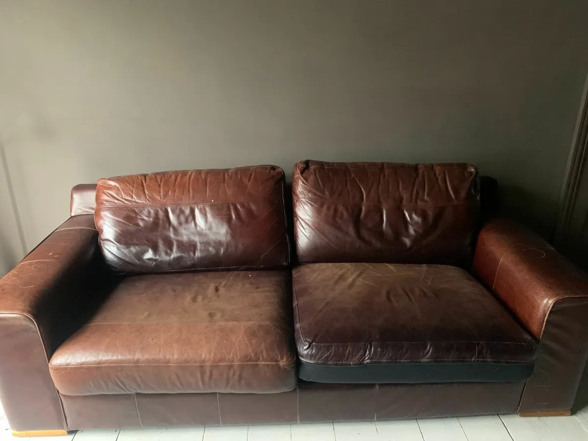 genuine brown leather couch - Image 4