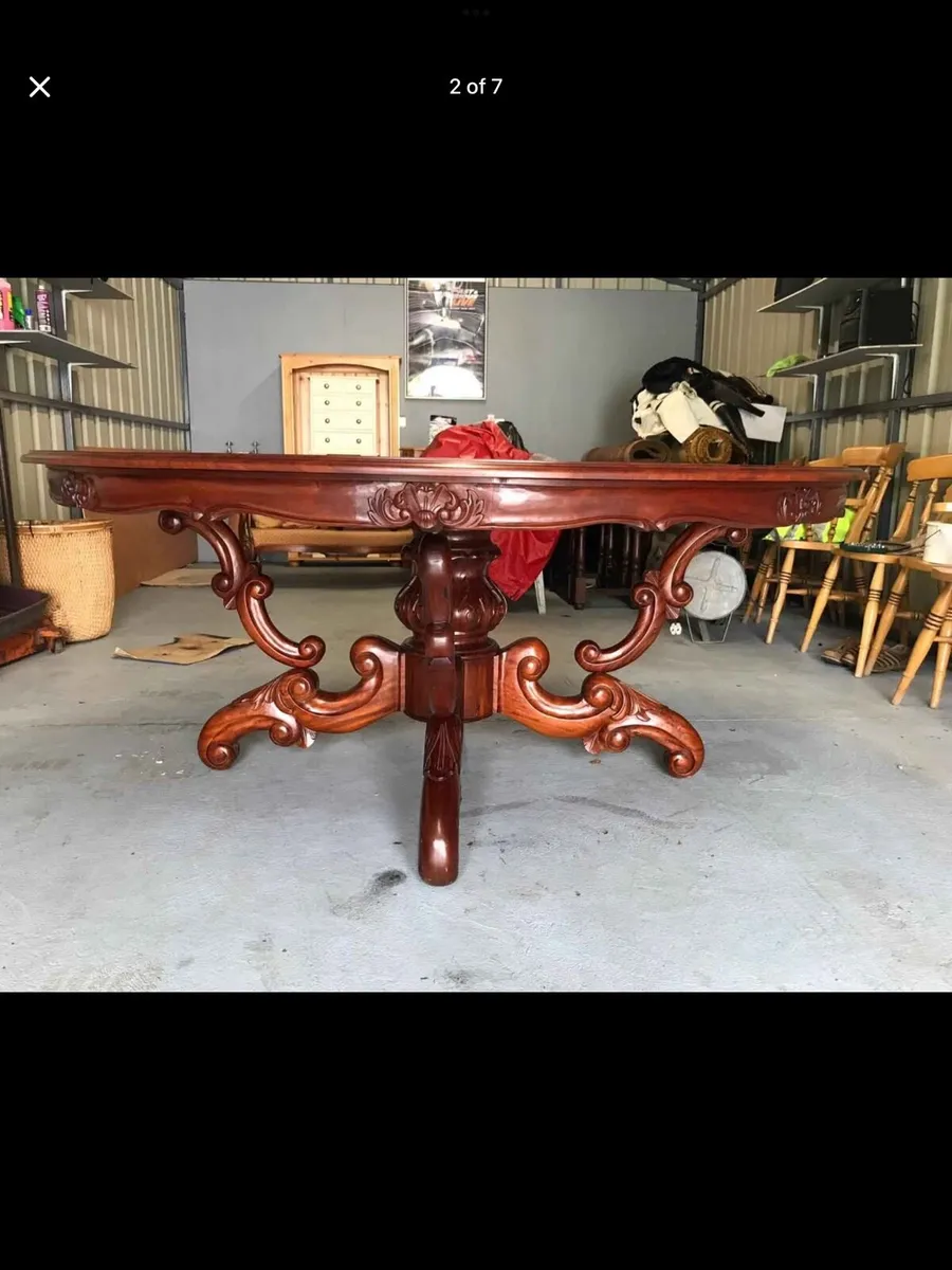 Teak dining room table and 8 chairs - Image 2