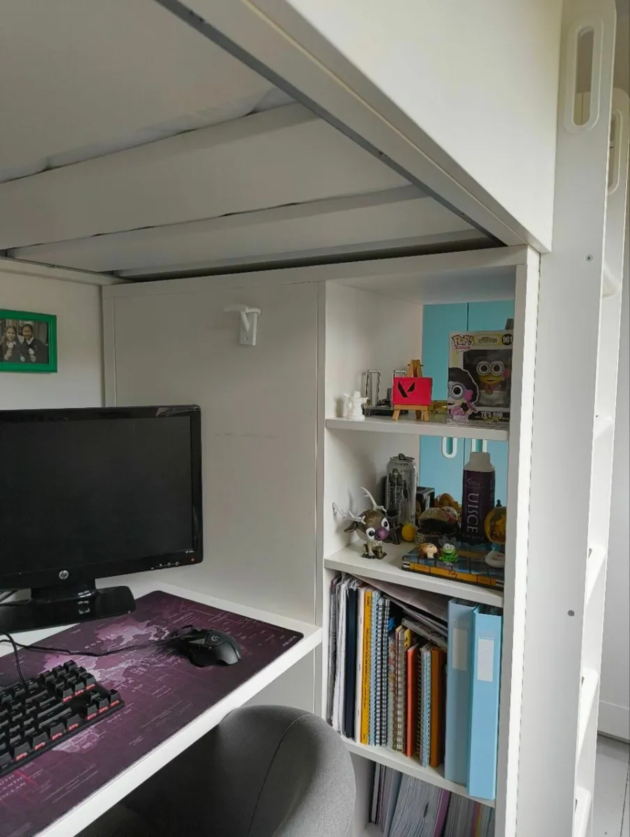 Loft bed with desk, wardrobe and drawers - Image 2