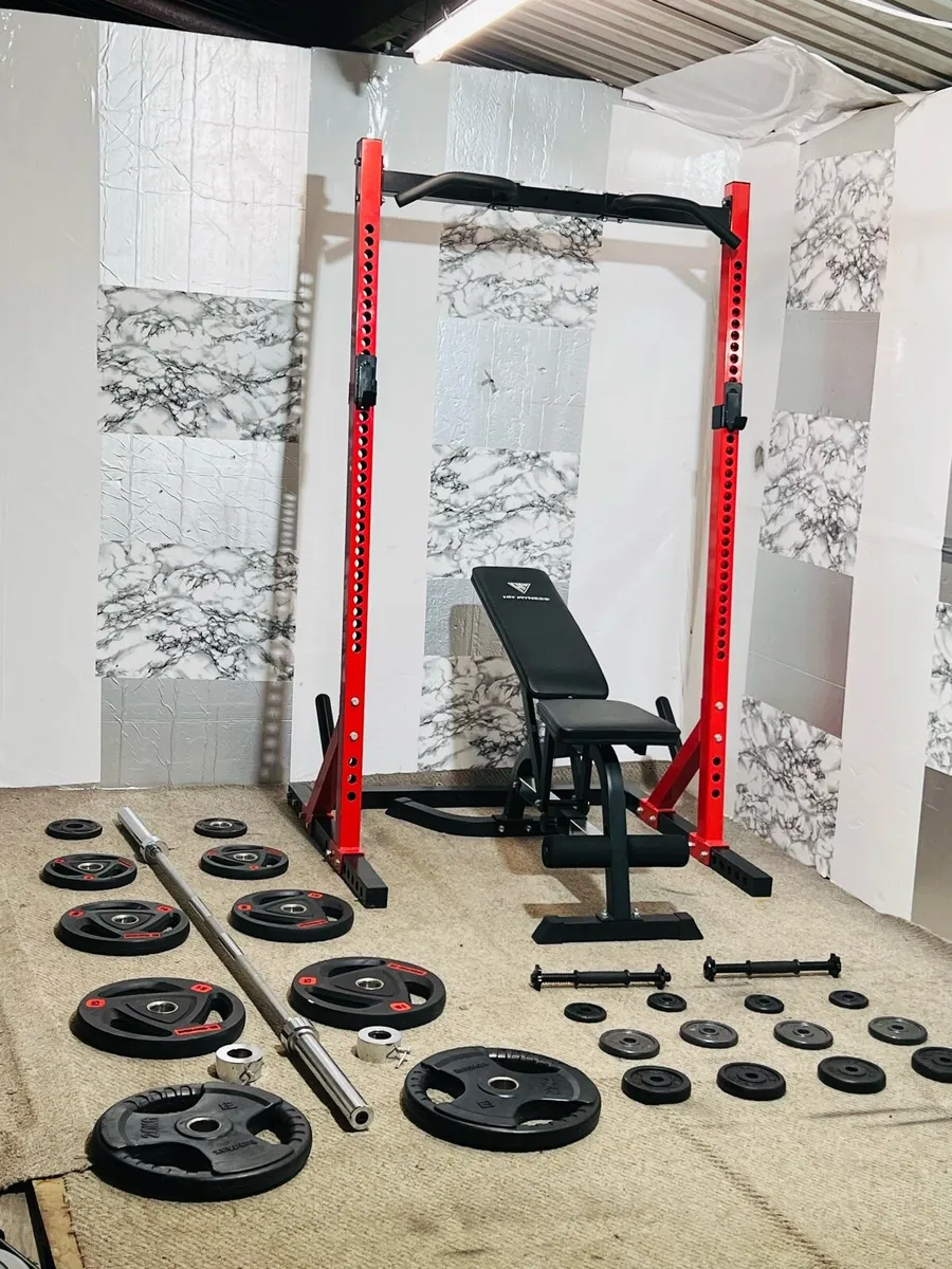 PERFECT HOME GYM RACK OVER 100KG WEIGHTS BENCH ETC - Image 2