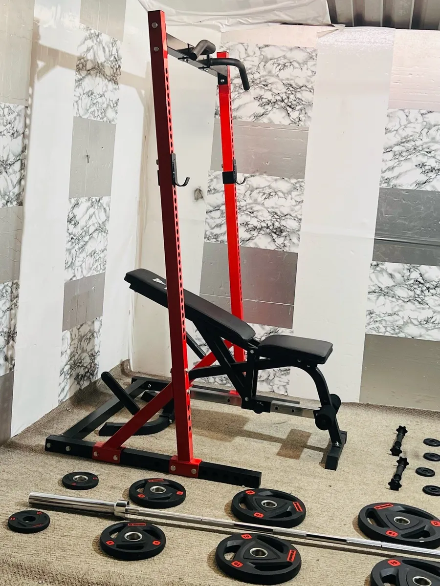 PERFECT HOME GYM RACK OVER 100KG WEIGHTS BENCH ETC - Image 3