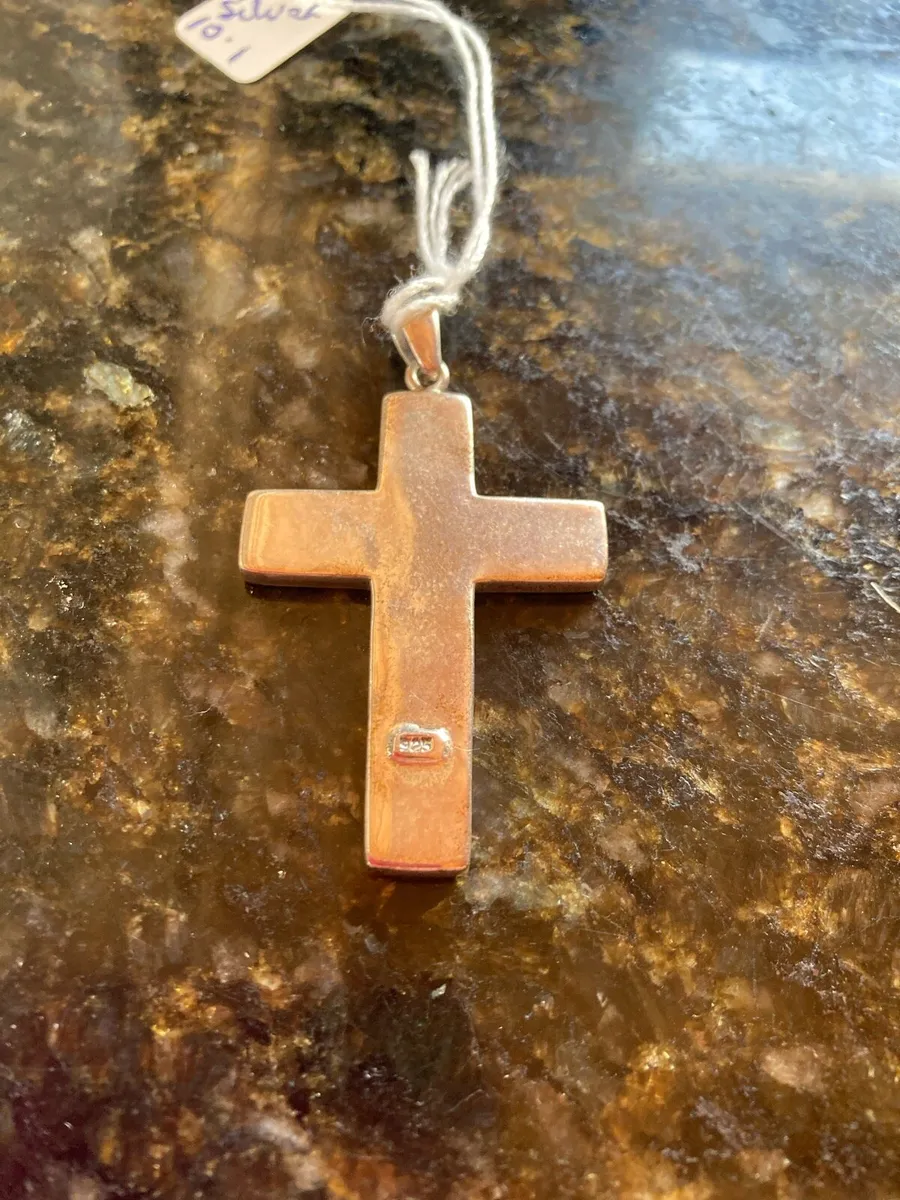 Sterling Silver heavy cross with mother of pearl - Image 3