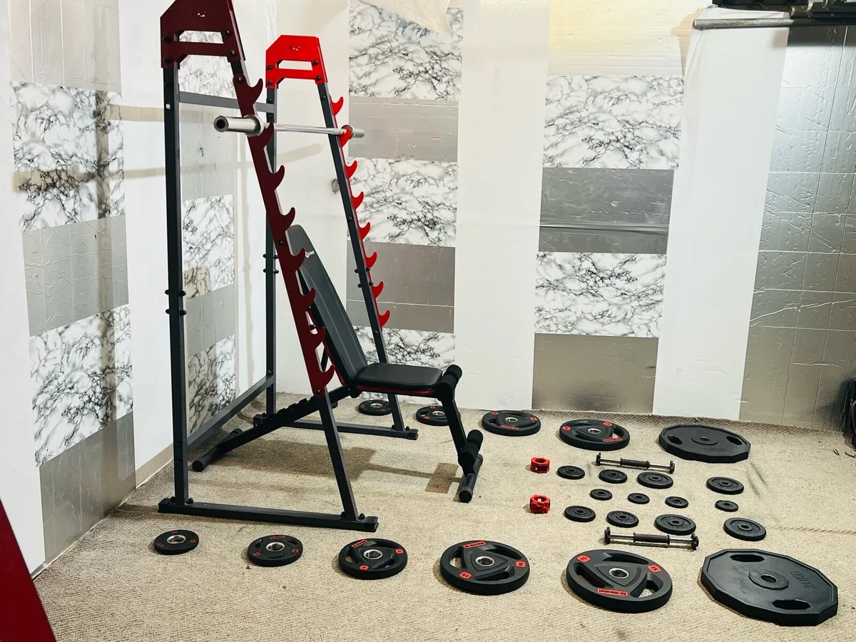 Barbell rack bench Olympic weights bar dumbbells - Image 3