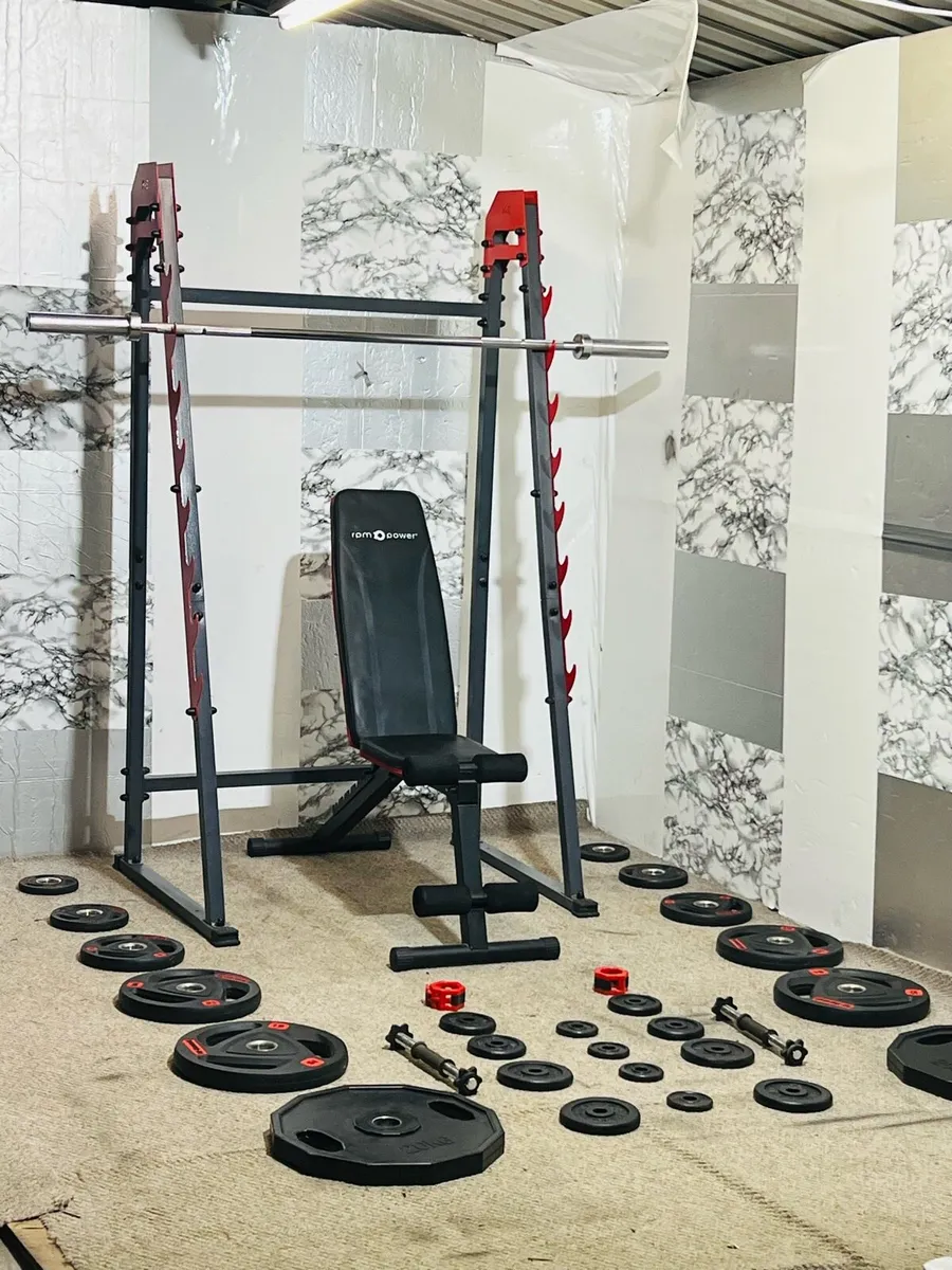 Barbell rack bench Olympic weights bar dumbbells - Image 4