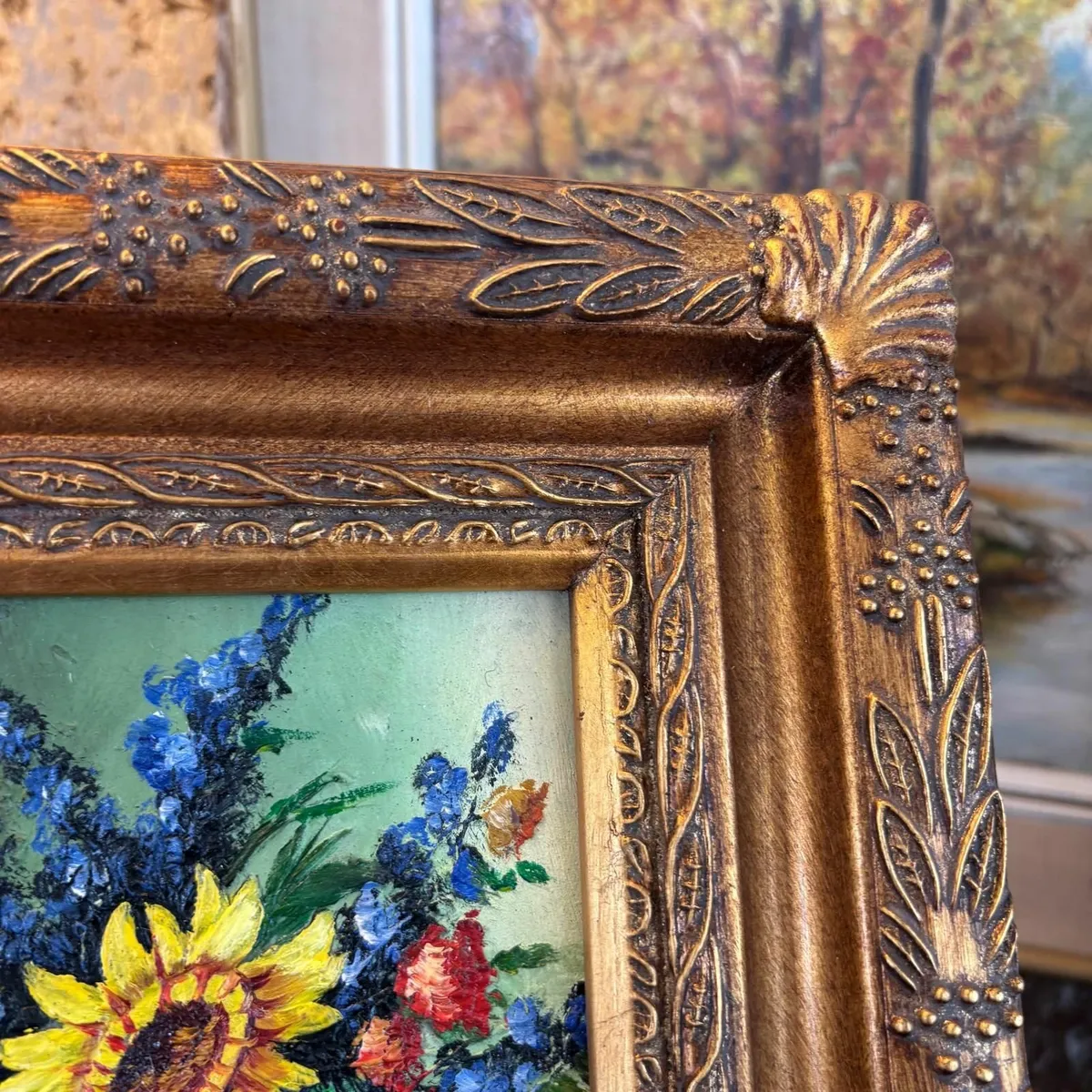 "Still life Sunflower scene" oil on canvas, signed - Image 3