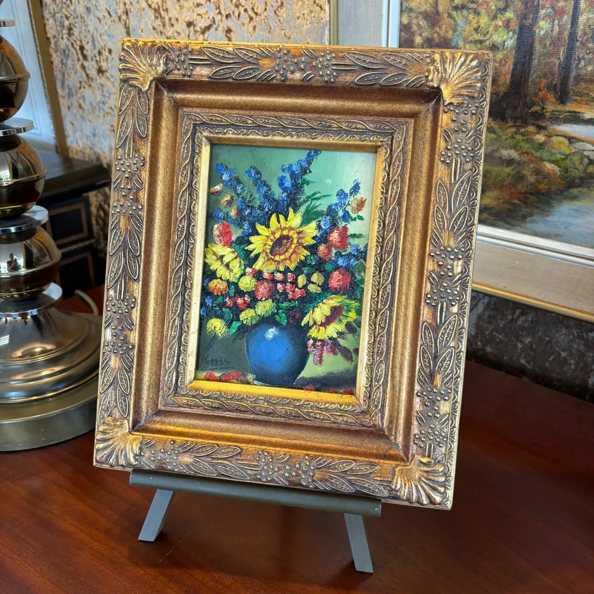 "Still life Sunflower scene" oil on canvas, signed - Image 1