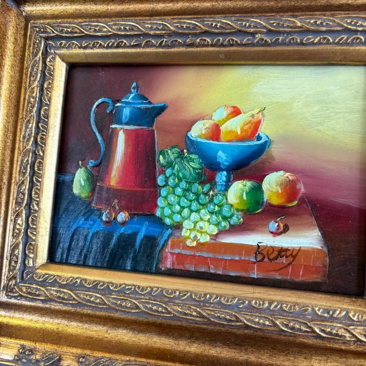 "Still life fruits" oil on canvas, signed Betty - Image 3