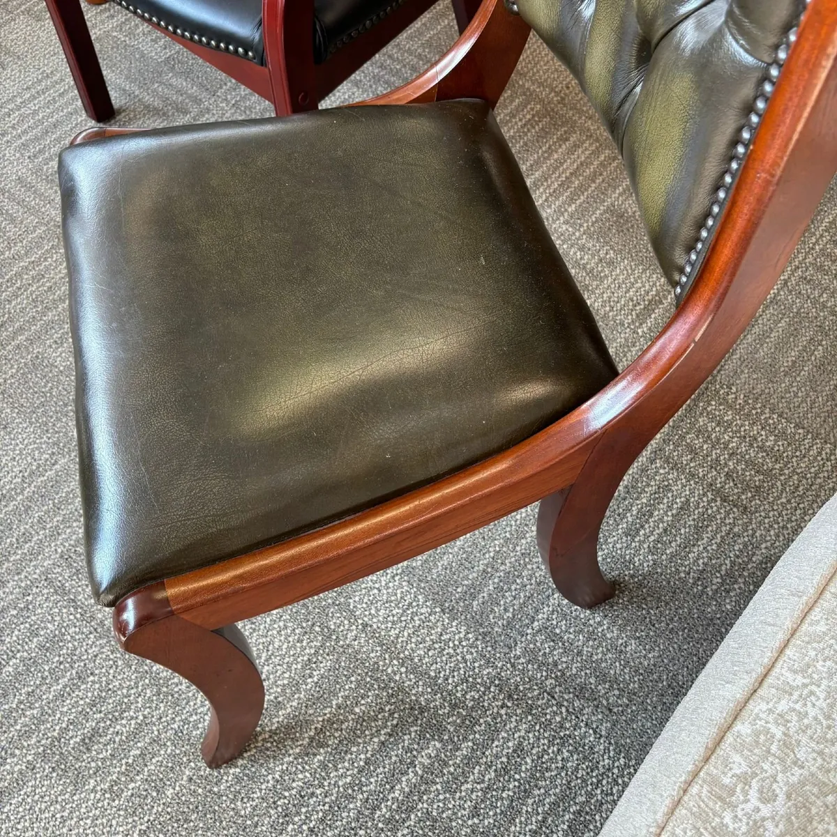 Fabulous green leather mahogany chair - Image 2
