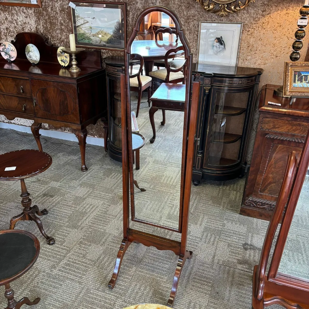 Fabulous Edwardian cheval mahogany floor mirror - Image 1