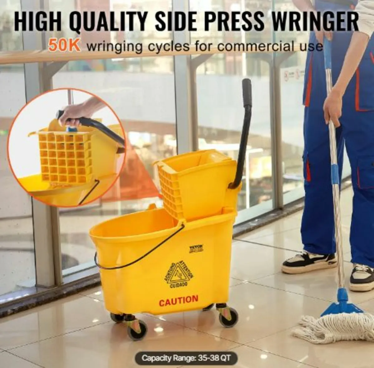 Mop Bucket with Wringer, 35 Qt. Commercial Mop - Image 2