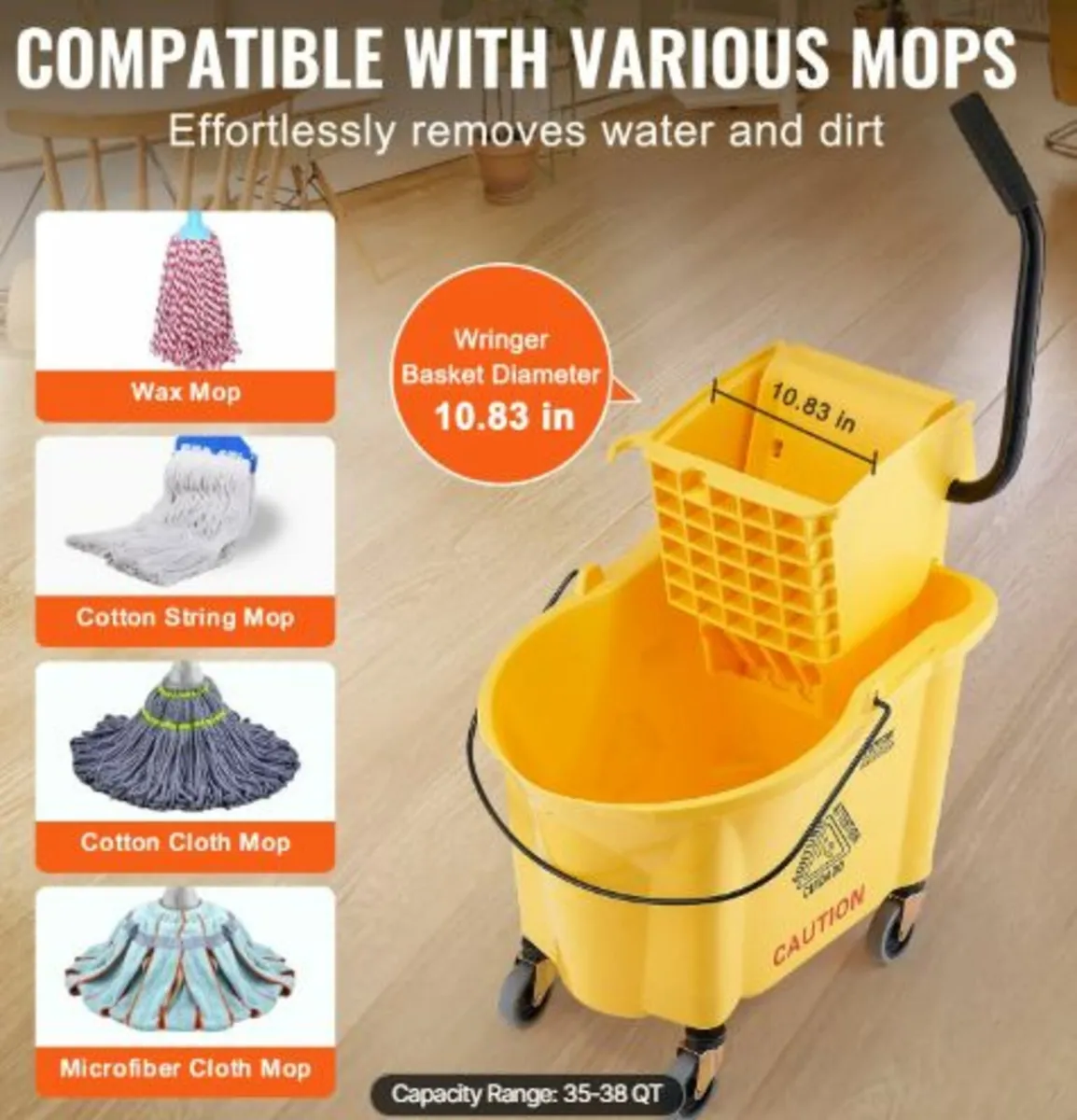 Mop Bucket with Wringer, 35 Qt. Commercial Mop - Image 3