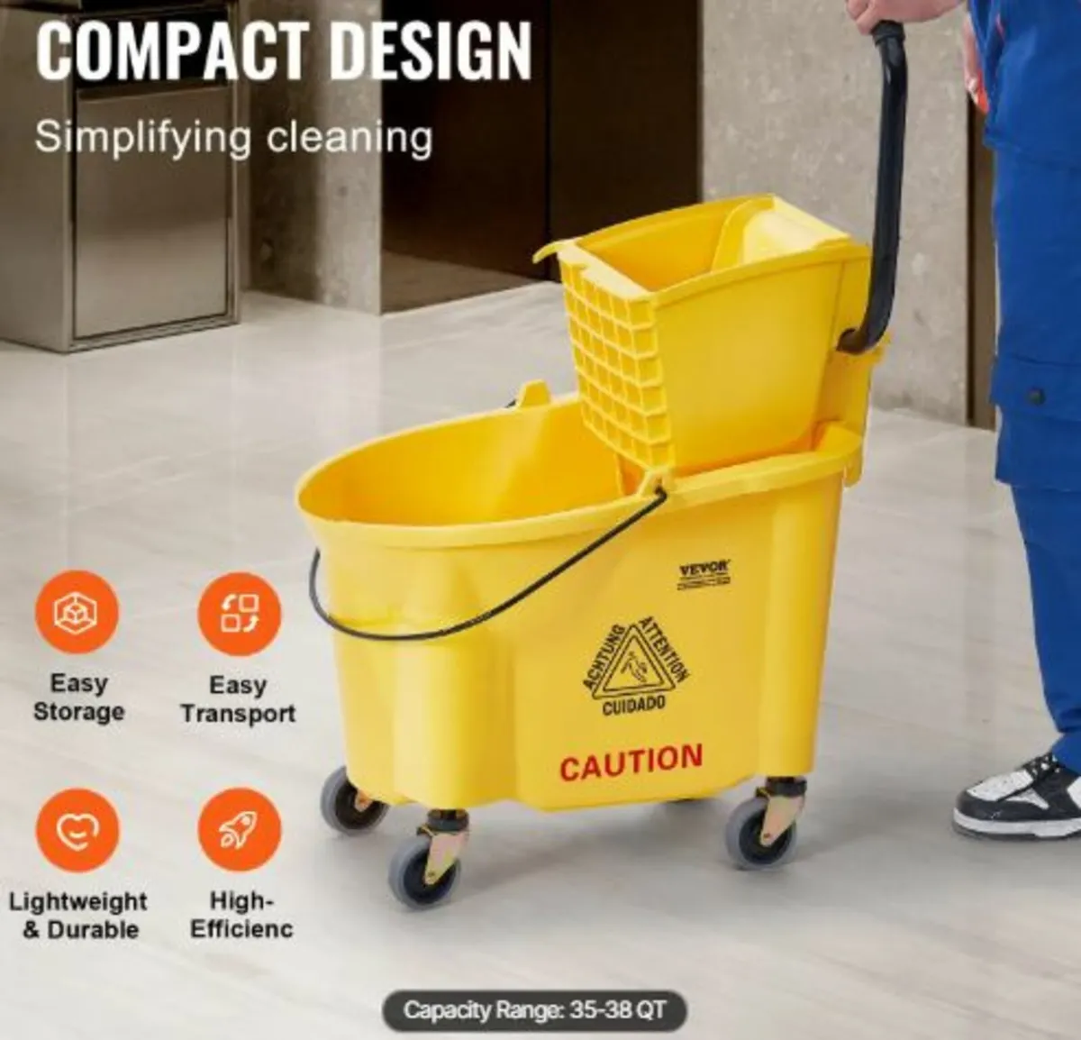 Mop Bucket with Wringer, 35 Qt. Commercial Mop - Image 4