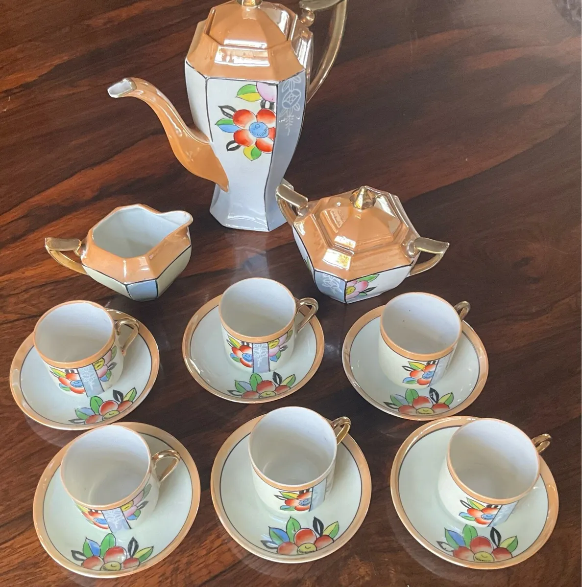 Japanese Hand Painted Lustre Coffee Set - Image 2