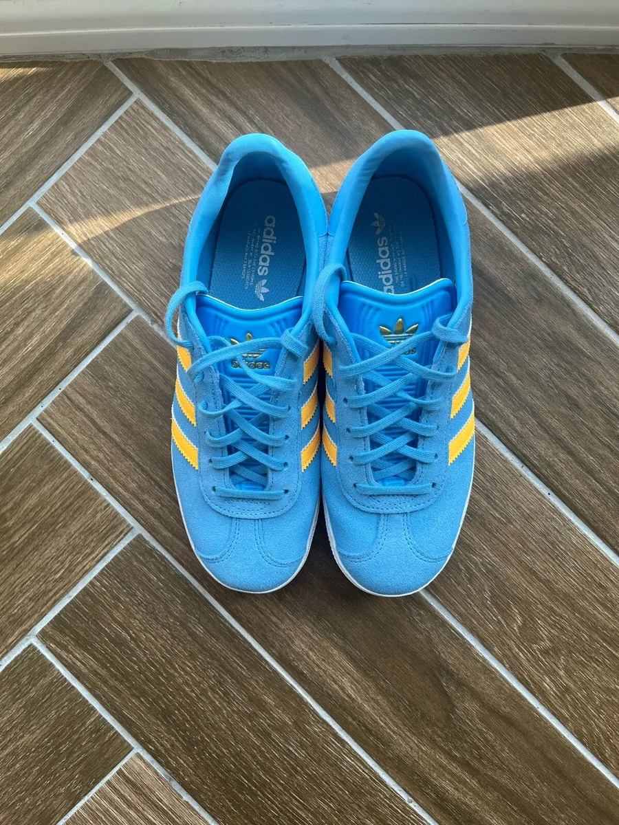 Blue and orange adidas gazelles - Image 1
