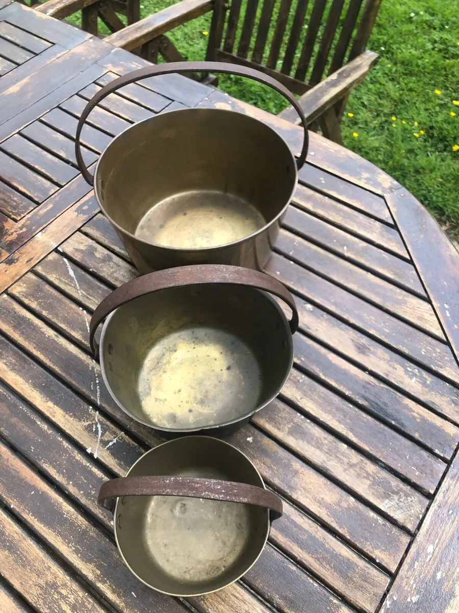 Antique brass preserve pots - Image 1