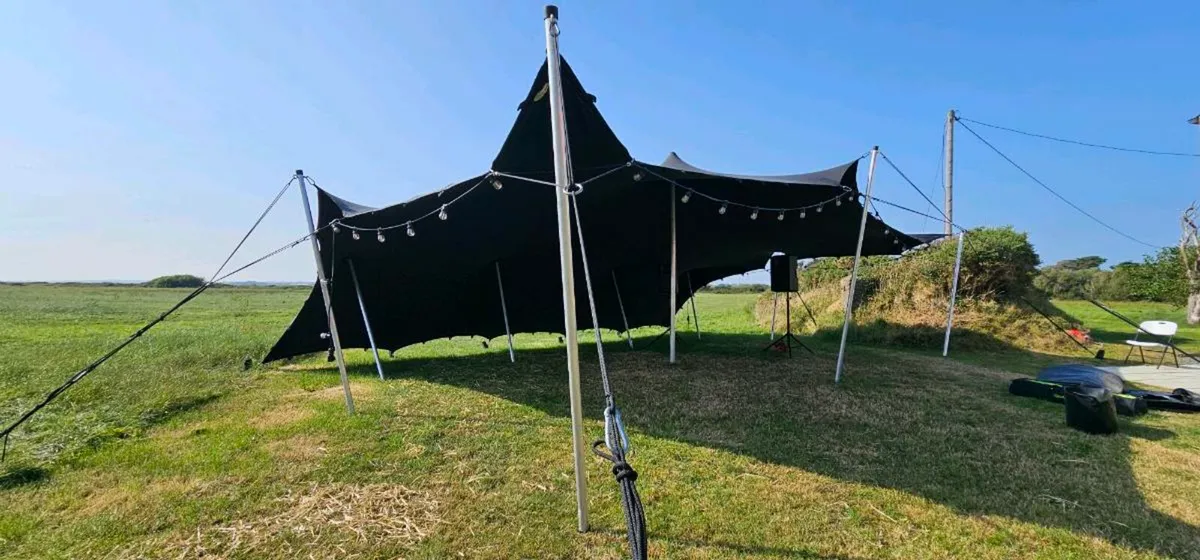 Used Black 10x7.5m Stretch Tent For Sale - Image 1