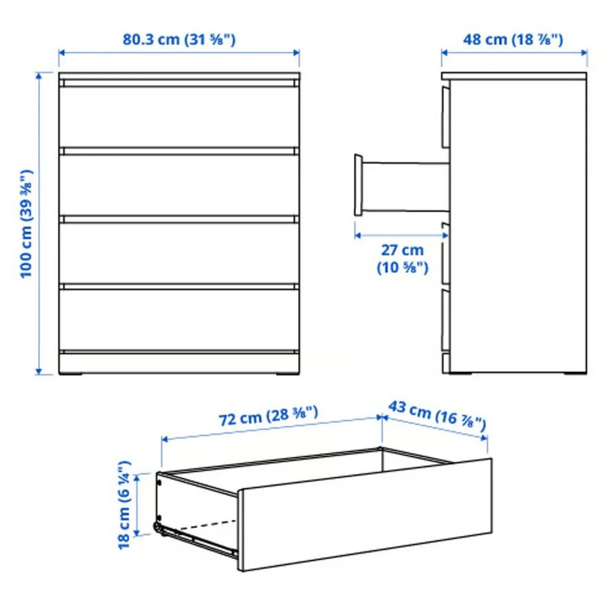 IKEA MALM 4-Drawer Chest -- White -- 80x100 cm - Image 3